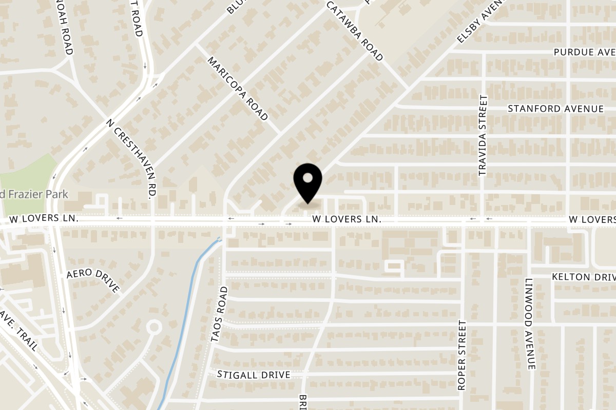 Map showing the location of Celebration Restaurant on 4503 W Lovers Ln in Dallas