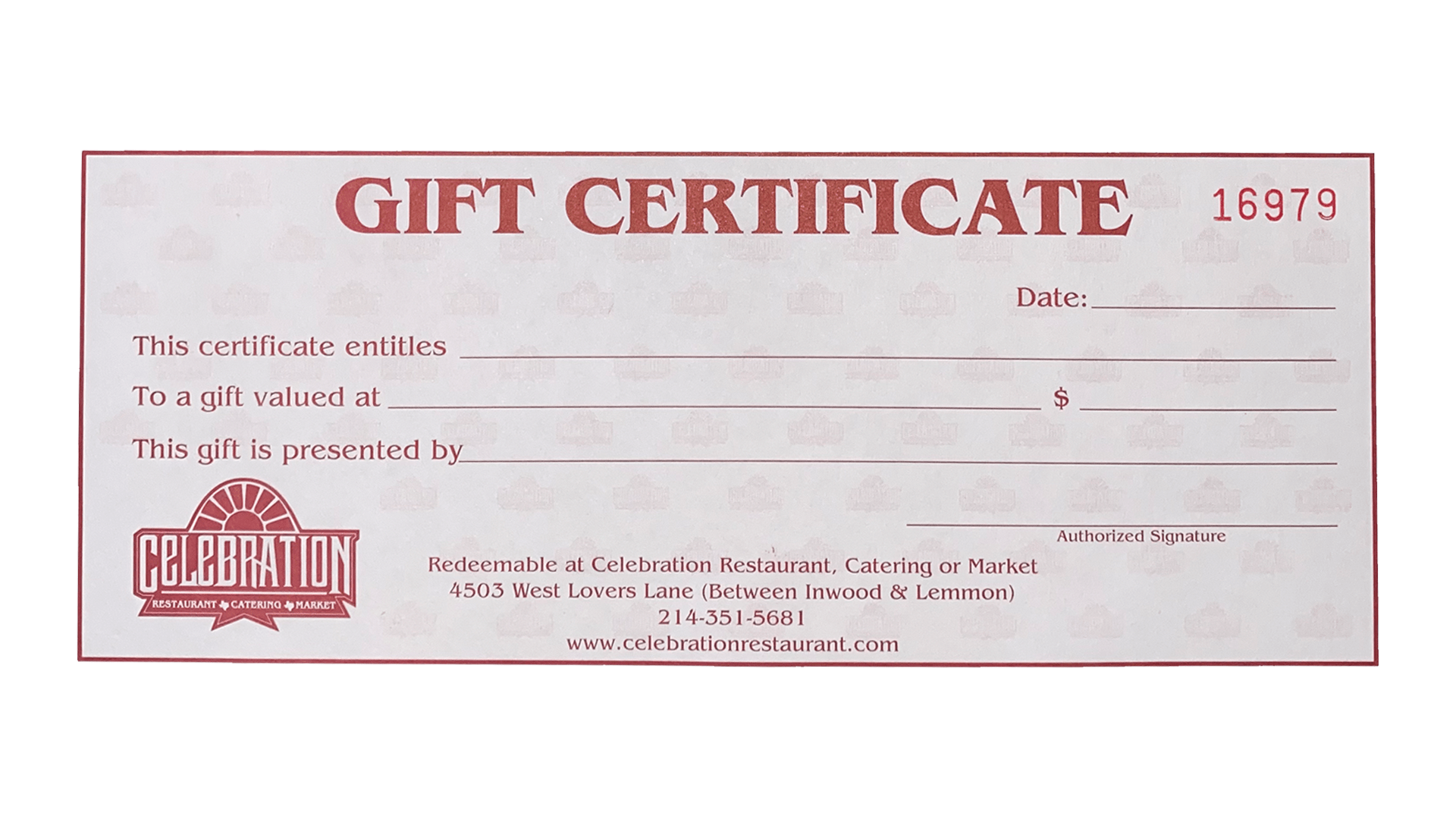 Gift Certificate Celebration Restaurant